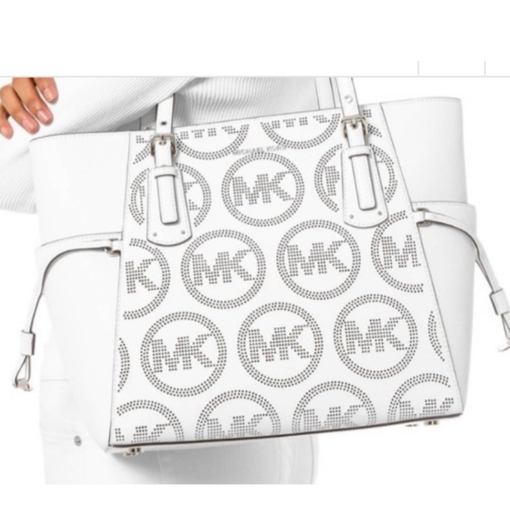 Michael Kors White Perforated Logo Tote
